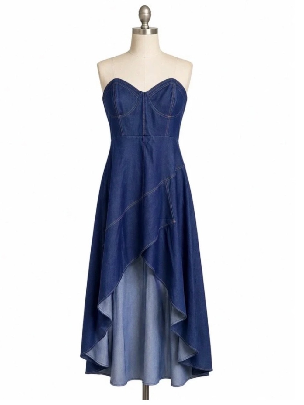 Loragal Dress Bustier Women's 3XL Blue Strapless Denim High Low Corset Hem
